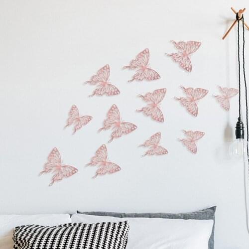 12/24pcs 3D Wall Stickers Hallow Rose Gold Silver Butterfly Wall Sticker DIY Art Home Kids Room Wall Decals Wedding Decorations