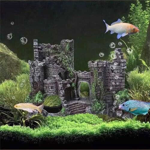 New Resin Aquarium Fish Tank Landscaping Antique Castle Ornament Aquarium Cave architecture Decoration Fish Tank Landscape Decor