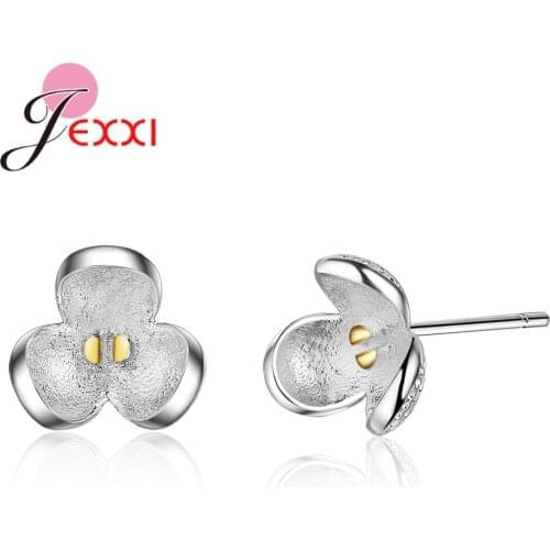 New Wholesale 925 Sterling Silver Women Fashion Sweet Flower Design Stud Earring Cubic Zircon Jewelry Easy Wear Girls Gift
