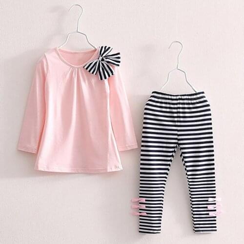 Toddler Girls Clothes Outfit 2PCS Top+Stripe Leggings Children Clothes Spring Cotton Casual Suit Girls Costume