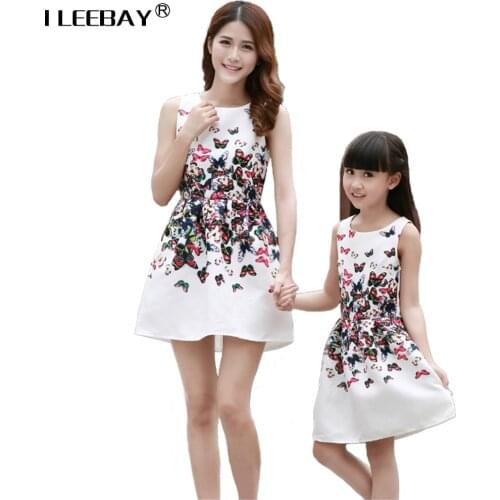 Mother Daughter Dresses Matching Teenage Girl Dress Retro Print Mommy and Me Clothes Sleeveless Dresses Family Matching Outfits