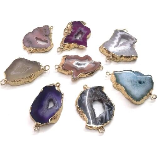 LE SKY Natural Agates Pendants Charms Connector Pendants for Jewelry Making DIY Accessories Fit Necklaces Size 20x50mm-30x40mm