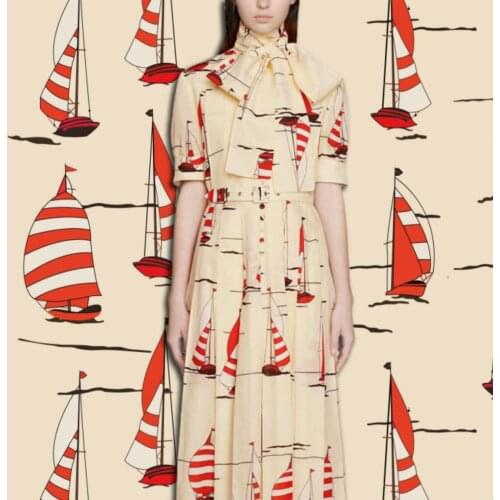 Polyester stretch satin sewing fabric European brand G series latest fabric sailing pattern digital printing skirt shirt