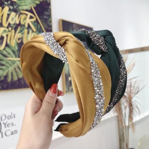 New Fashion Women Hairband Shining Rhinestone Headband Cross Knot Headband Wide Side Turban Headwear Hair Accessories Wholesale