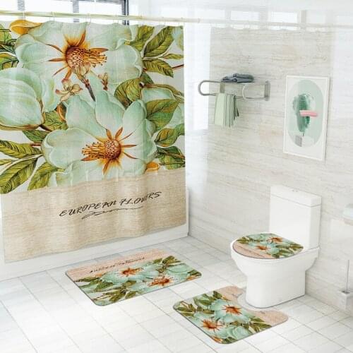 Simple Retro Floral Printed Toilet Floor Mat Pedestal Rug Toilet U Shape Bath Mat Set Bathroom Carpet Set Shower Room Door Mat