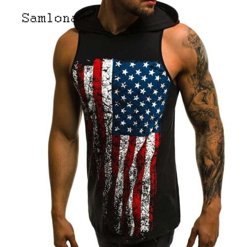 Sexy Mens clothing Sleeveless American Flag Print Tank Top 2021 New Summer Hoodie Tops Casual Pullovers Men Plus size S-3XL