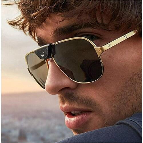 High Quality Mens Polarized Sunglasses Fashion Brand Designer Shades Leather Metal Car Driving Male Square Sunglasses UV400