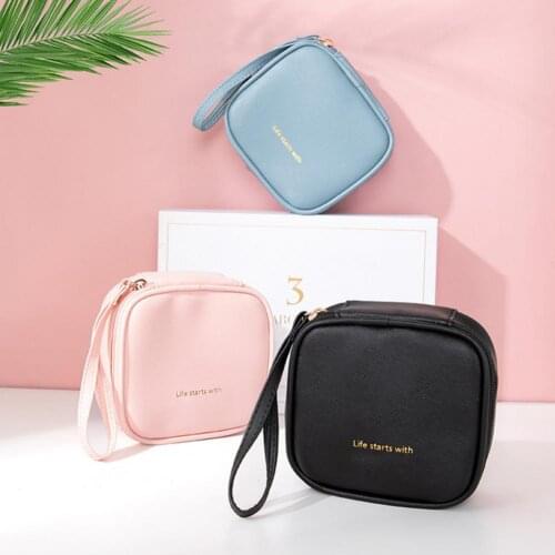 Girls Sanitary Napkin Pouch PU Leather Tampon Storage Bag Portable Makeup Lipstick Key Earphone Data Cables Travel Organizer