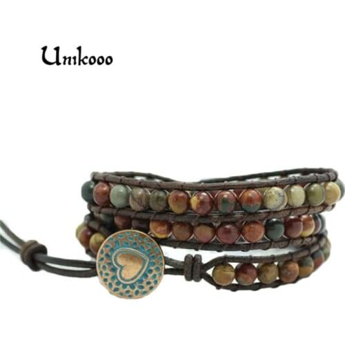 Triple Leather Wrap Bracelet for Women Picasso Stone Handmade Multilayer Beaded Leather Jewelry Valentines Day Gifts