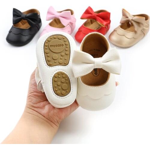 Baby Infant Girls Princess Mary Jane Flat Shoes Girl Newborn Toddler PU Knot Bow Solid First Walker Non-Slip Prewalker Shoes