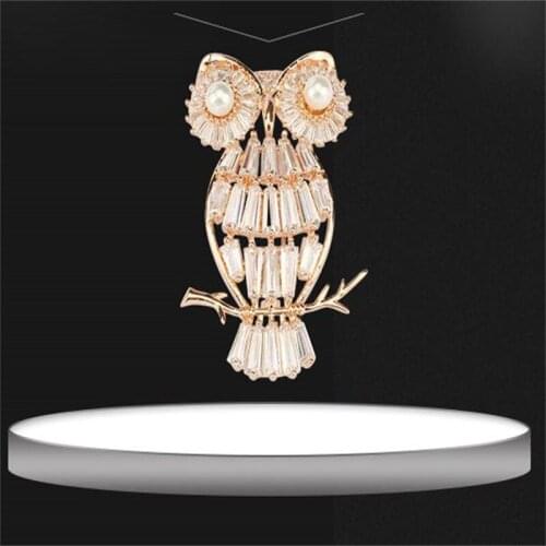 High-End Brooch Copper Inlaid Zircon Cute Cartoon Owl Pin Anti-Glare Corsage Clothing Accessories