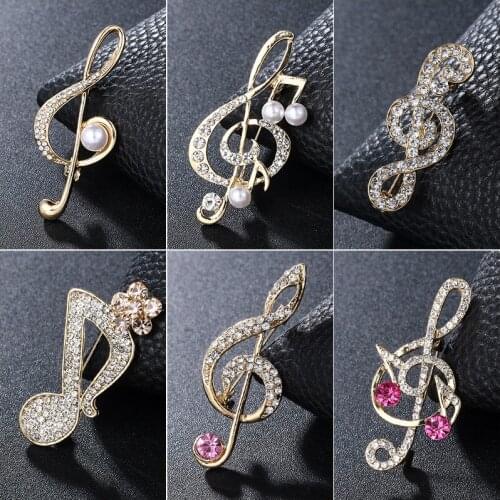 Crystal Music Note Brooch Pin Elegant Note Treble Clef Brooch Boutonniere for Women Girls Scarf Sweater Pin Costume Accessories