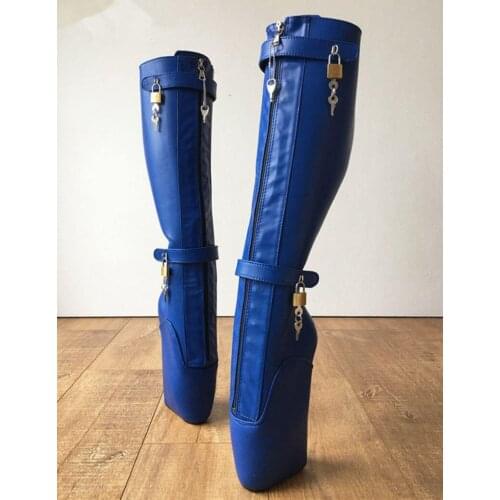 Custom Wide Leg Blue Boots For Women Mid Calf Ballet Wedge Heels No Heels Gothic Woman Boots Big Size Wide Calf shoes