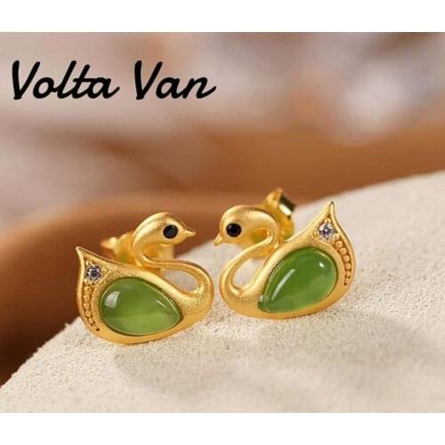 Volta Van Stud Earrings 925 Sterling Silver Jasper Natural Elegant 2021 New Fine Jewelry Cute Swan Original Design Women Earring
