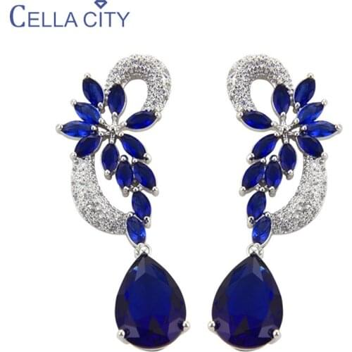 Cellacity Silver 925 Earrings for Women Trendy Fine Jewelry Water Drop Shaped Gemstones Gorgeous Female Ear drops Banquet Gifts