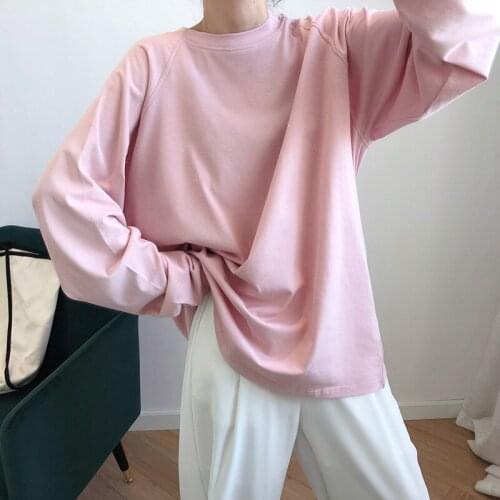 Women Loose Style White Long Hoodies Women Tops Spring Long Sleeve Women Pink Hoodies O-Neck Long Sleeve