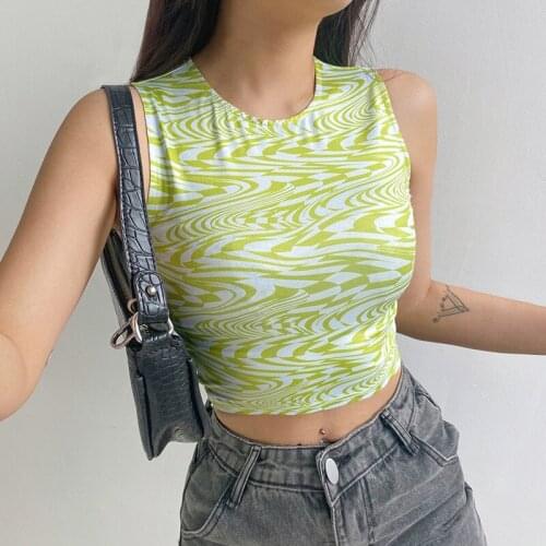Corrugated Vest Womens Summer 2021 New Elastic Slim Printed Vest Top Bottoming Corset Tube Top Short Womens Top