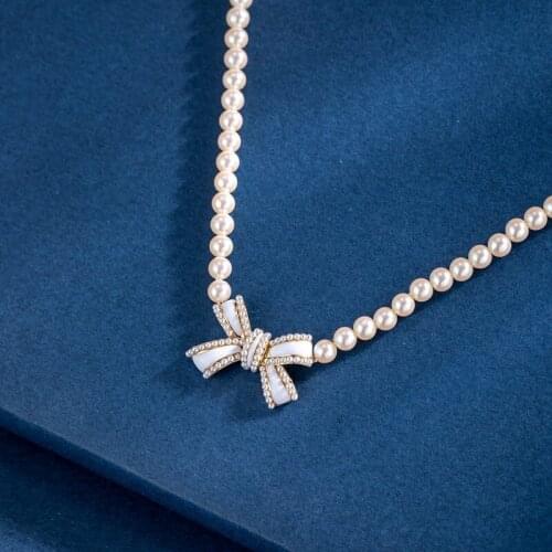 Quality Fashion Bow Pearl Jewelry Summer Pearl Layered Necklace Love Gifts For Women Heart Silver Chain Wholesale