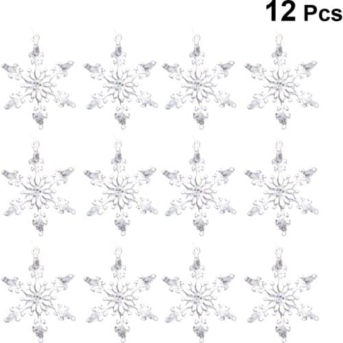 12Pcs Acrylic Snowflake Shape Pendant Transparent Hanging Pendant Christmas Tree Hanging Decoration Door Ornament