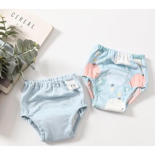 2 Piece Sets Training Panties Baby Cotton Training Pants Panties Baby Diapers Reusable Cloth Diaper Washable 4 Layers Crotch