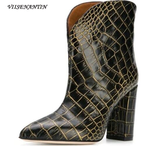 2020 Fashion Basic Pointed Toe Square Heel Ankle Boots Genuine Leather Slip-on Women Shoes