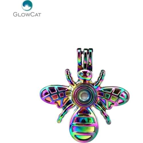 C547 5pcs/lot Rainbow Color 36mm Insect Bee Hardworking Pearl Beads Cage Locket Pendant Pearl Locket Fairytale Party