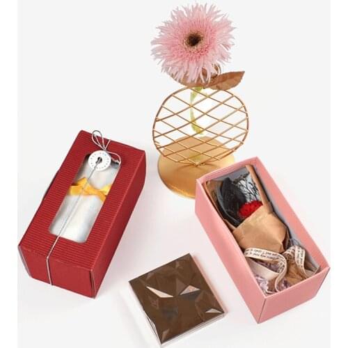 50Pcs Rectangle Paper Boxes Pink/Red Corrugated Gift Packaging Box Underwear/Socks Present Box with PVC Window 14.5x7x7cm