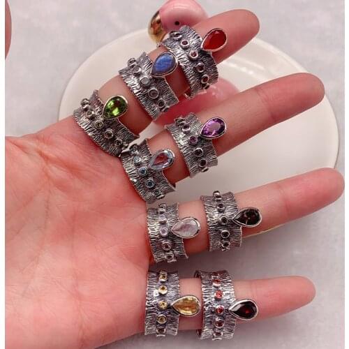 AAA LOOSE BEADS s925 ring topaz/garnet/amethyst/topaz/peridot/ruby Vintage Style wholesale for DIY jewelry one size