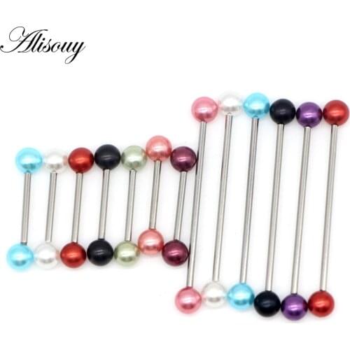 Alisouy 1PC Stainless Steel jewelry fake Pearls Earrings Industrial Piercing Barbell Ear Body Jewelry tragus piercing septum