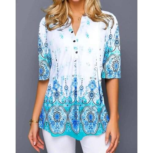Shirt Blouse Fashion 2020 Large Size Tops Women Casual V Neck Shirt Ladies Loose Floral Print Tunic Shirt