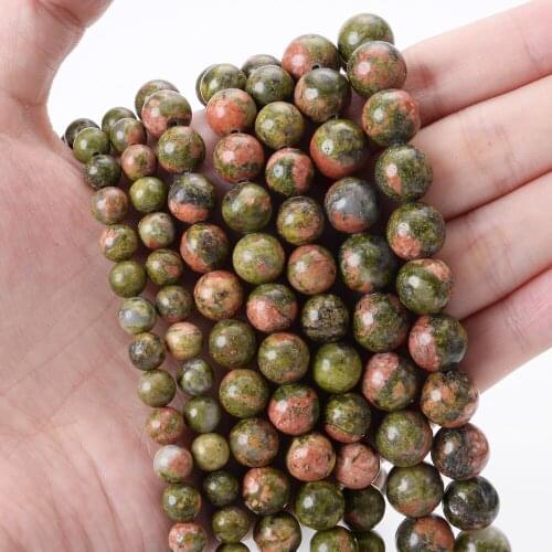 Natural Stone Beads Flower Green Round Loose Spacer Bead for Jewelri Making Diy Charm Bracelet Accessories 4/6/8/10/12mm 15