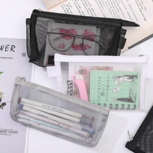 Simple Transparent Mesh Pencil Case Office Student Pencil Bags Nylon Kalem Kutusu School Supplies Pen Box Student Gift