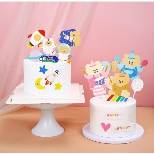 Baby Bathing Baking Rainbow Contrast Color Bir CakeTopper Happy Birthday Dessert Table Dress Up Plugin Party Cake Decor Supplies