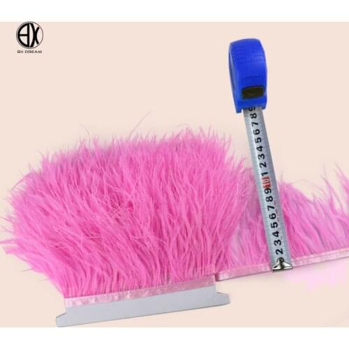 Quality 5 meters 10 meters 8-10cm Pink ostrich feather trimming ribbon DIY needlework Fringe decoration feathers for crafts