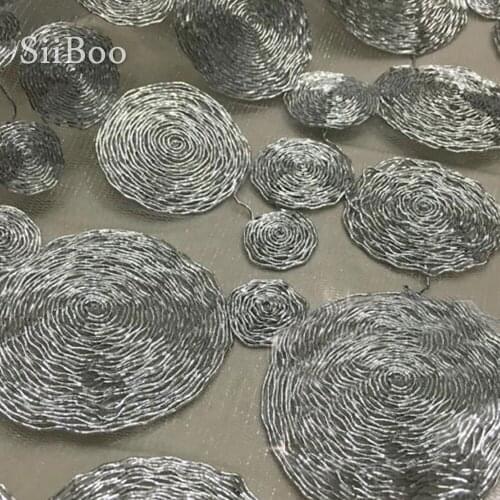American style silver circle embroidery lace fabric for wedding party dress mesh lace fabric for sewing free shipping SP4105