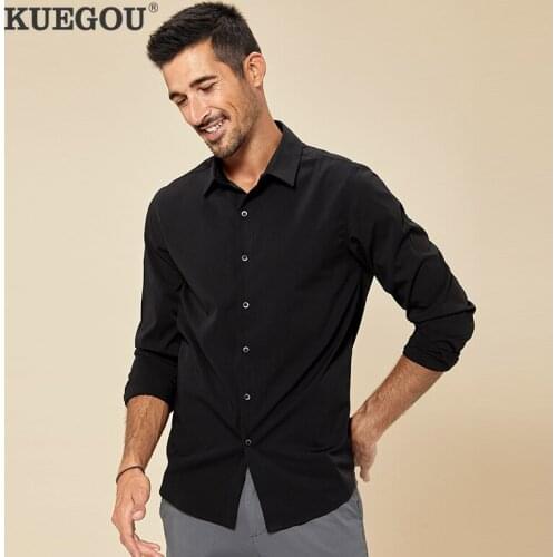 KUEGOU 2020 Autumn Black White Casual Shirt For Men Oversize Male Fashion Slim Unusual Collar Button Long Sleeve Clothing 3282