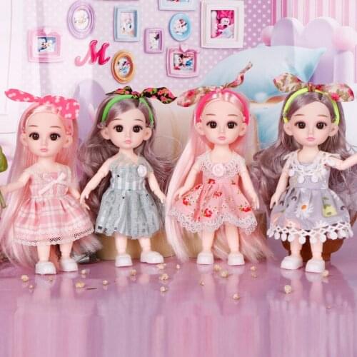 16cm Movable Jointed Dolls Toys 3D Big Eyes Long Hair BJD Makeup Doll Fashion Birthday Gift Dolls For Girls
