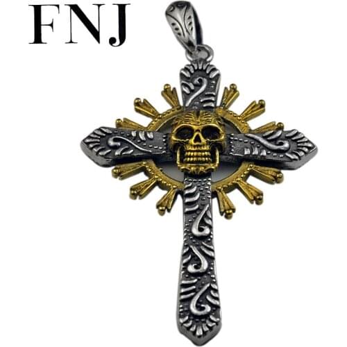 FNJ 925 Silver Pendant Cross Punk Skull Original Pure S925 Thai Silver Pendants for Men Jewelry Making