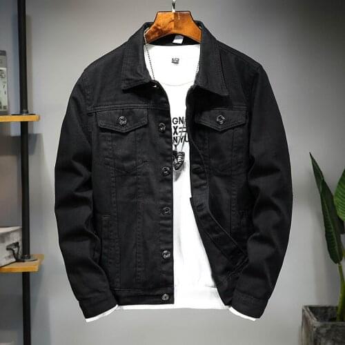 New black denim jacket men spring autumn simple Cotton Soft Jeans Coats Button Coats Long Sleeve Streetwear Work Clothes