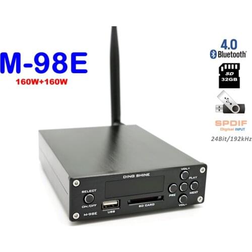 KYYSLB DC12~32V M-98E 160W*2 TDA7498E 4.0 Bluetooth Amplifier Desktop HIFI Floor Speaker 2 Channels DigitalAmplifier with SD USB