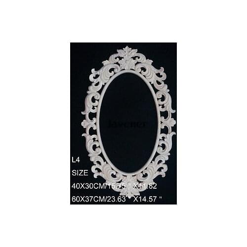 L4 -48x30cm Wood Carved Round Onlay Applique Unpainted Frame Door Decal Working carpenter Mirror Decoration