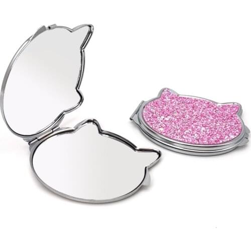 3 Colors 2-Face Metal Cute Cat Shape Portable Folded Easy Store Small Cartoon Stundent Girl Woman Touch-up Makeup Mirror Gift