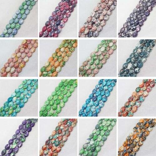 Mini. Order is $7! 13x18mm Multicolor Snow Jades stones Flat Egg Oval stone DIY Loose beads 15"