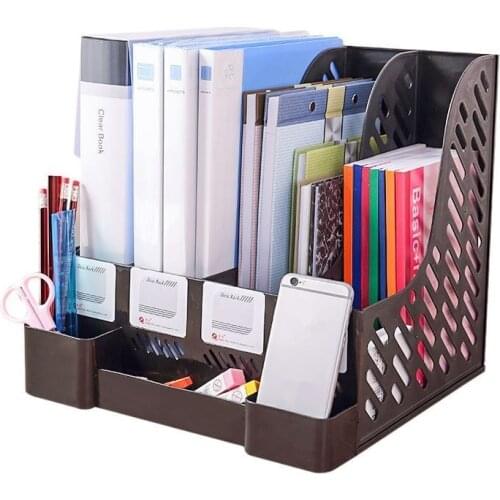 Multifunction Plastic Book Holder Storage Organizer 4 Sections Divider File Paper Magazine Rack Holder Office Desktop Bookshelf