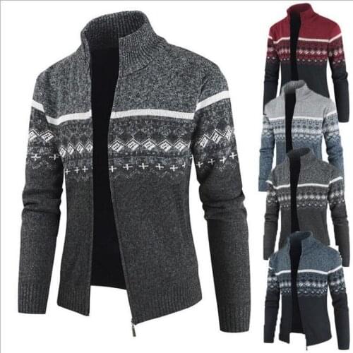 Mens Cardigan Casual Stand Collar Zipper Warm Sweater Men Winter Loose Mens Sweater Outwear