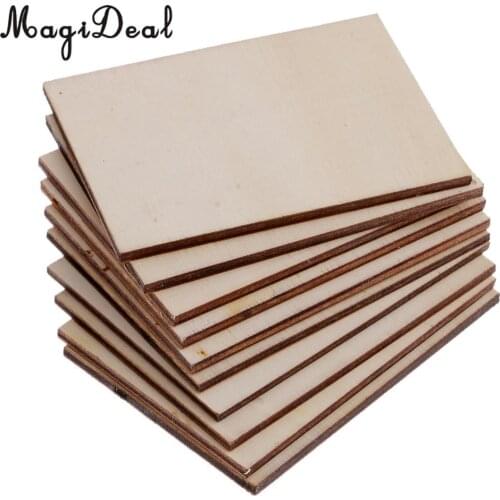 MagiDeal Deliocate 10Pcs Unfinished Wood Rectangle Sign Plaque DIY Crafts for Home Wedding Scrapbooking Party Baby Shower Decor