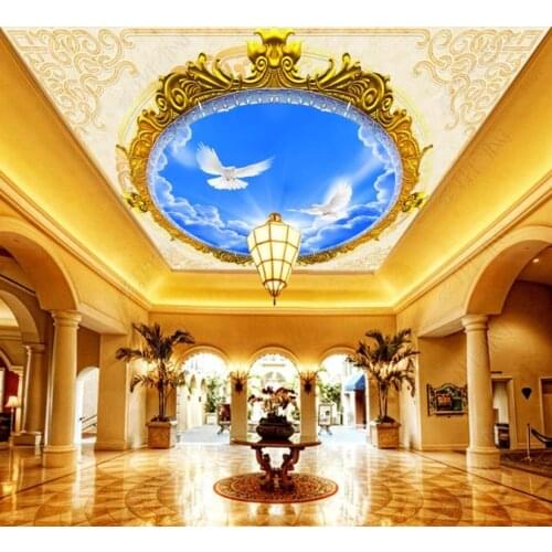 Custom papel de parede 3D ceiling wallpaper 3d Blue sky and white clouds Living room ceiling wallpaper for bedroom walls