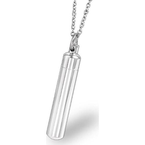Stainless Steel Cylinder Cremation Urn Pendant Necklace Ash Jewelry Gift For Men