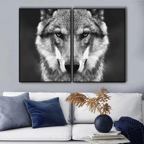 Nordic Wolf Head Wall Art Pictures Wild Animals Posters Black White Canvas Painting Print Home Room Office Decoration Unframed