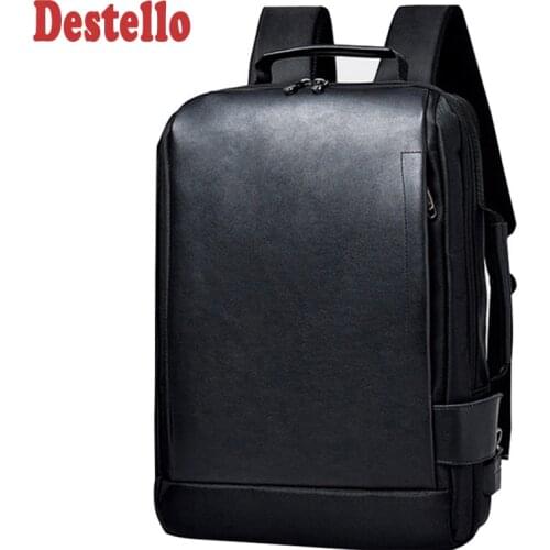 New Fashion Casual business bag Men Women Waterproof Backpack for travel Quality PU Leather Backpack Laptop Computer USB bookbag